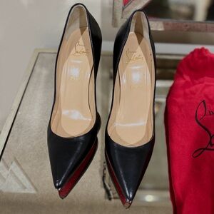 Christian Louboutin Black Leather Pointed Pumps with Red Soles